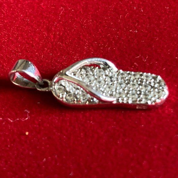 Pendant Charm Flip Flop Thong Sandal Sterling Silver 925 Austrian Crystals - Picture 5 of 12